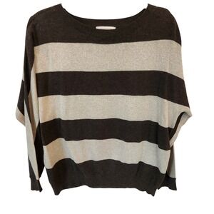 Liz Claiborne Women's Striped Sweater Long Sleeve‎ Metallic Gray Black L